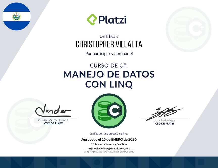 Diploma del Curso de Manejo de Datos en C# con LINQ