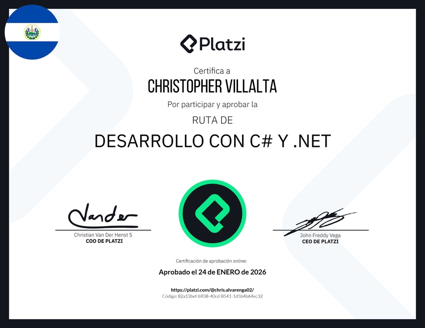 Diploma de la Ruta de Aprendizaje de Desarrollo con C# y .NET