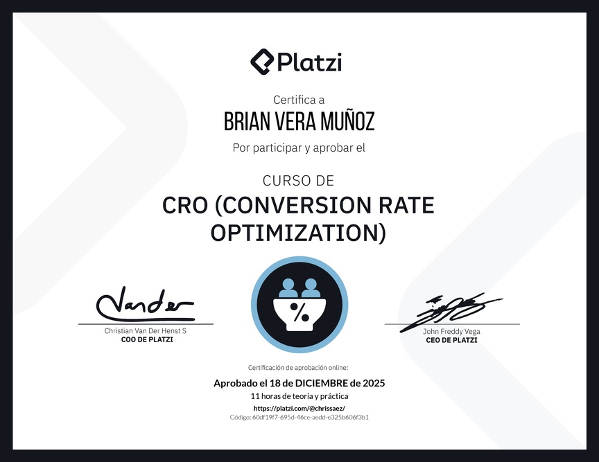 Diploma del Curso de CRO (Optimización de Conversiones)