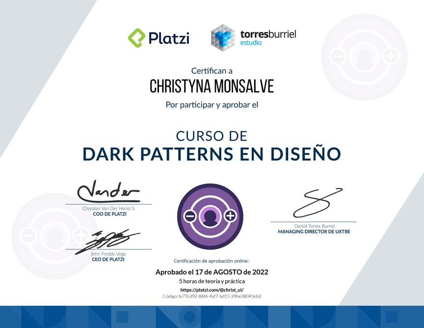 Diploma del Curso para Evitar Dark Patterns