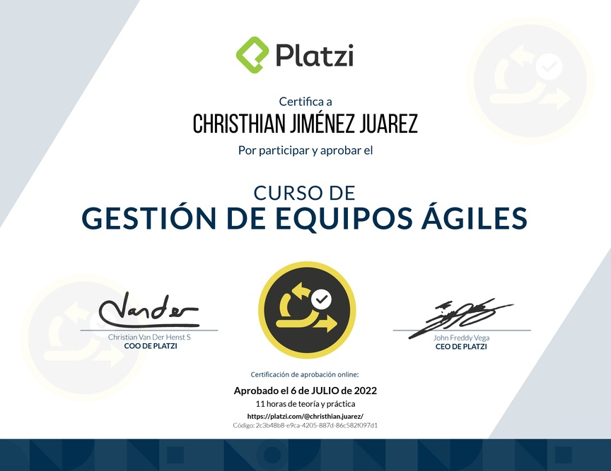 Diploma del Curso de Gestión de Equipos Ágiles