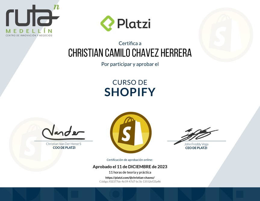 Diploma del Curso de Shopify
