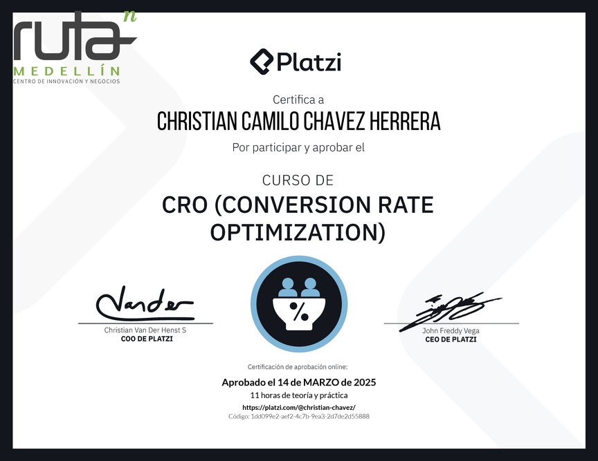 Diploma del Curso de CRO (Optimización de Conversiones)