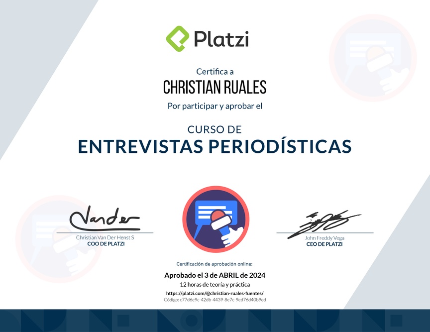 Diploma del Curso de Entrevistas Periodísticas