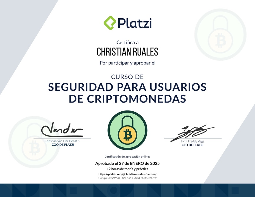 Diploma del Curso de Seguridad para Usuarios de Criptomonedas
