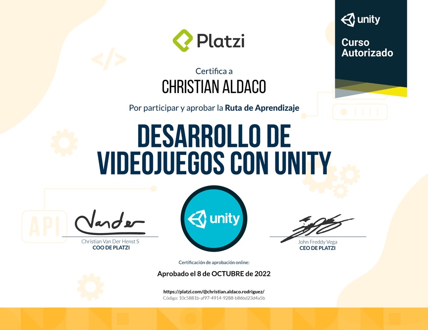Diploma de la Ruta de Aprendizaje de Desarrollo de Videojuegos con Unity