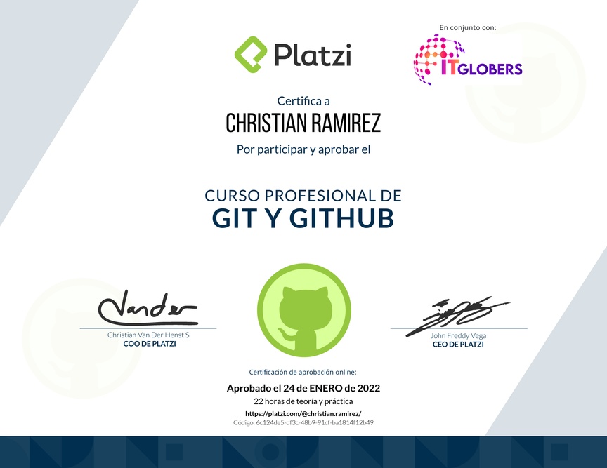 Diploma del Curso Profesional de Git y GitHub