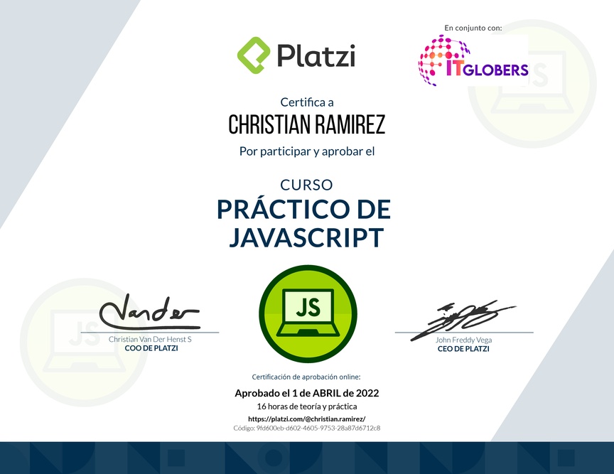 Diploma del Curso Práctico de JavaScript