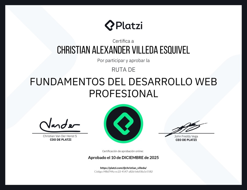Diploma de la Ruta de Aprendizaje de Fundamentos del Desarrollo Web Profesional