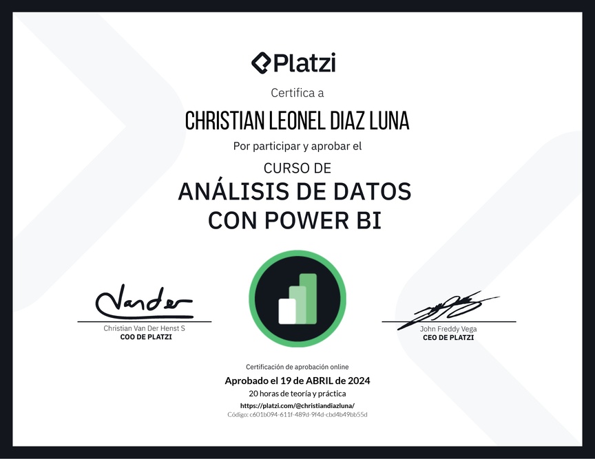 Diploma del Curso de Análisis de Datos con Power BI