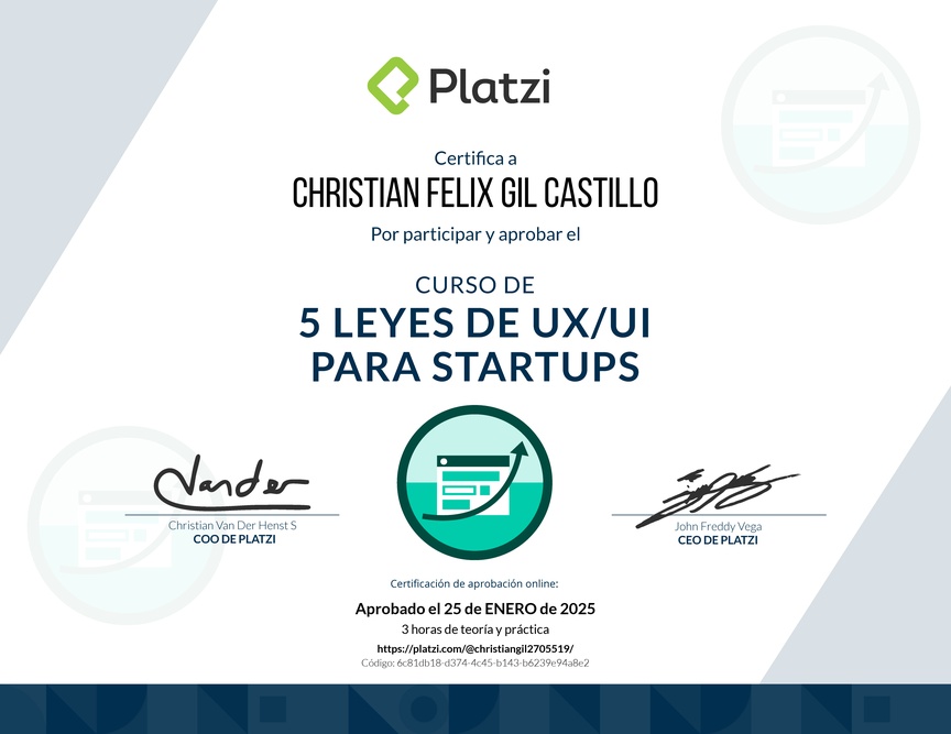 Diploma de 5 Leyes de UX/UI para Startups