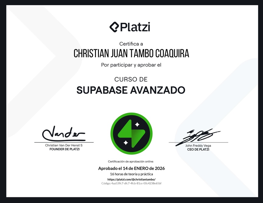 Diploma del Curso de Supabase Avanzado