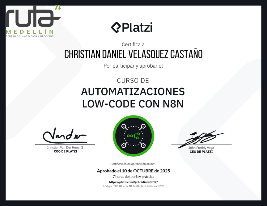 Diploma del Curso de Automatizaciones con n8n