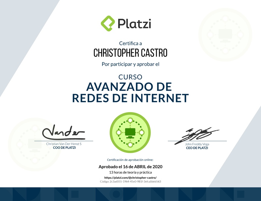 Diploma del Curso de Redes de Internet - Profesional