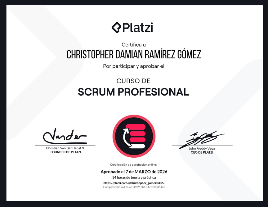 Diploma del Curso de Scrum Profesional