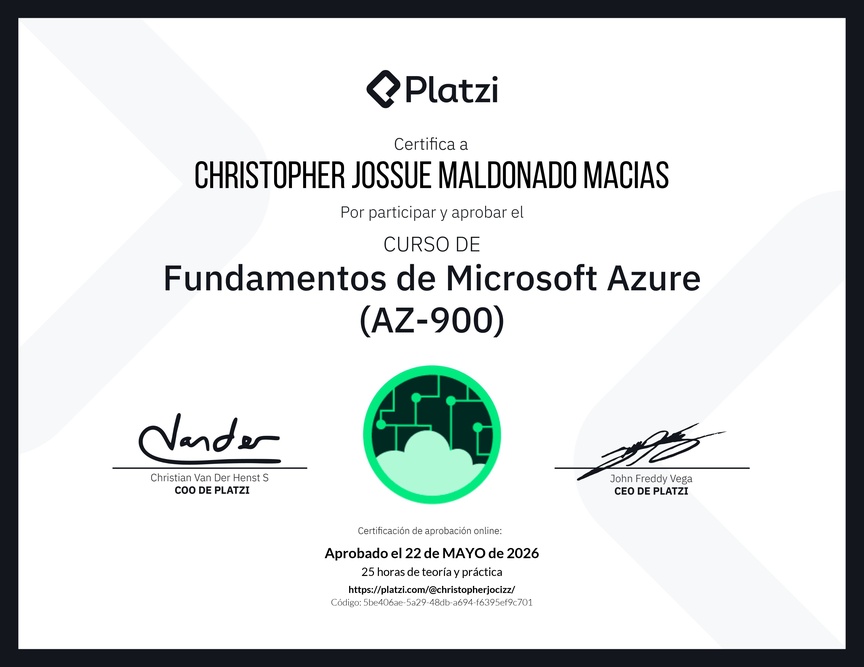 Diploma del Curso de Fundamentos de Microsoft Azure (AZ-900)