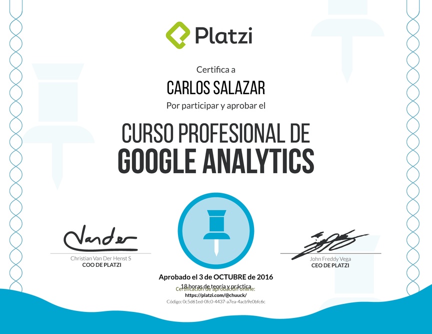 Diploma del Curso Profesional de Google Analytics 2015