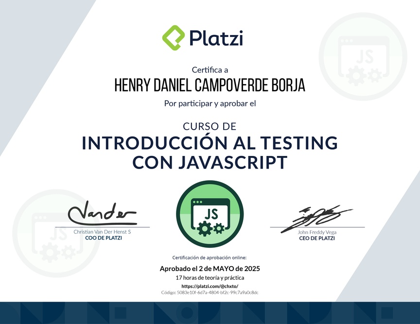 Diploma del Curso de Introducción al Testing con JavaScript