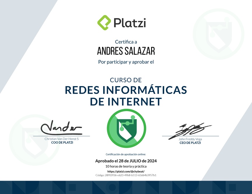Diploma del Curso de Redes Informáticas de Internet