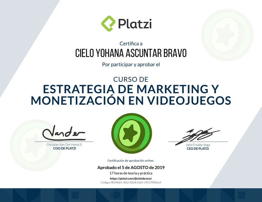 Diploma del Curso de Estrategia de Marketing y Monetización en Videojuegos