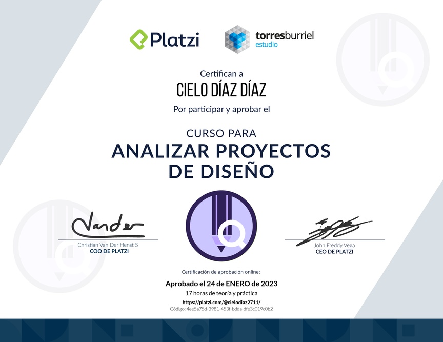 Diploma del Curso de Evaluación en Diseño