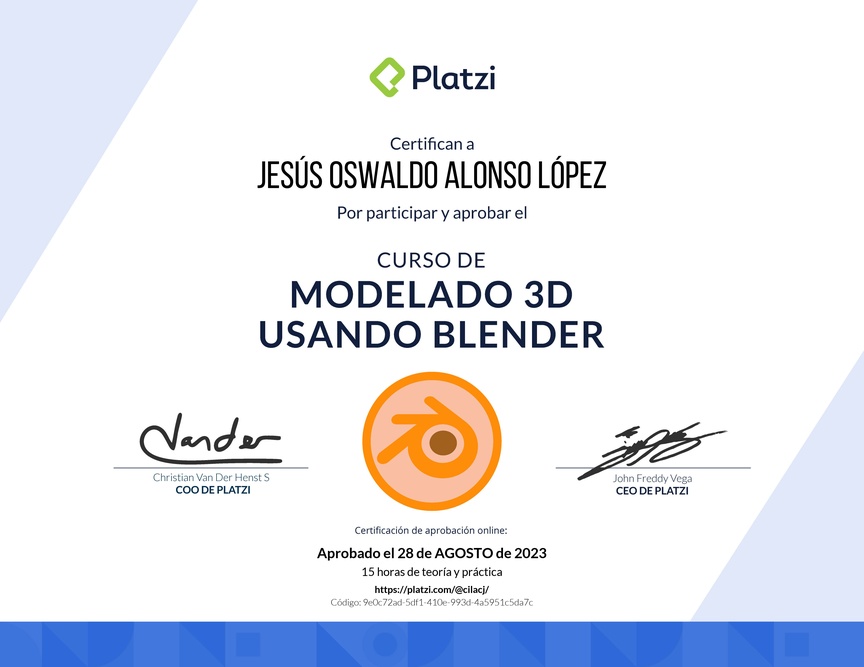 Diploma del Curso de Modelado 3D usando Blender