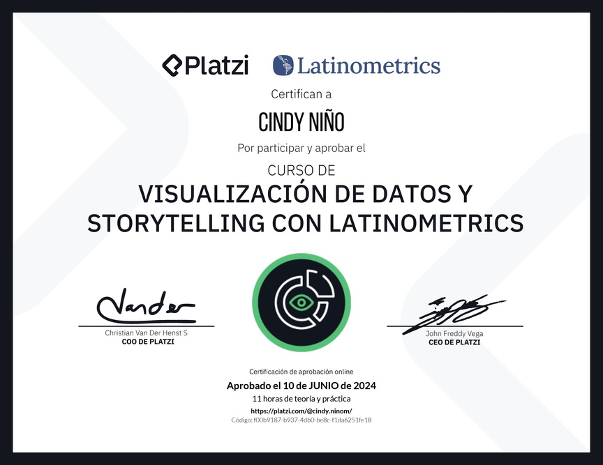 Diploma del Curso de Visualización de Datos y Storytelling con Latinometrics