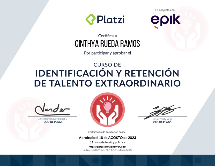 Diploma del Curso de Identificación y Retención de Talento en tu Empresa