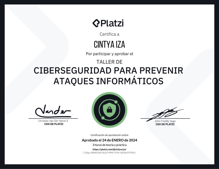 Diploma del Curso de Introducción a Ciberseguridad: Prevención de Ataques Informáticos