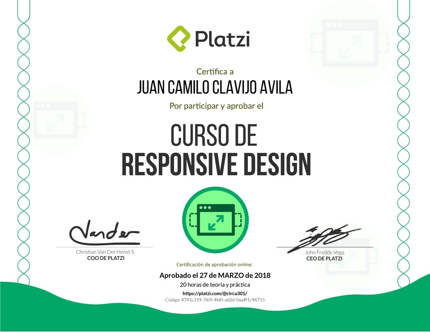 Diploma del Curso de Responsive Design 2016