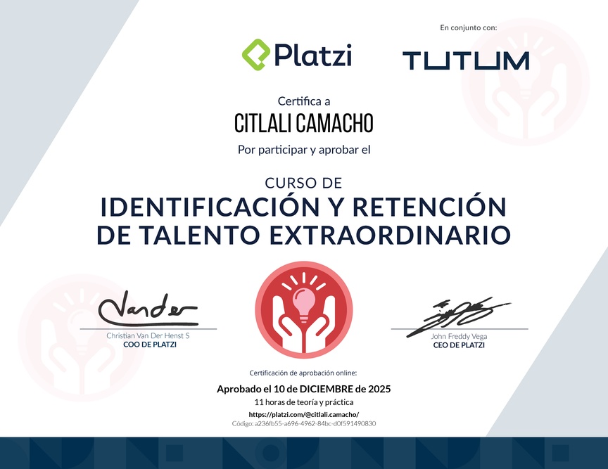 Diploma del Curso de Identificación y Retención de Talento en tu Empresa