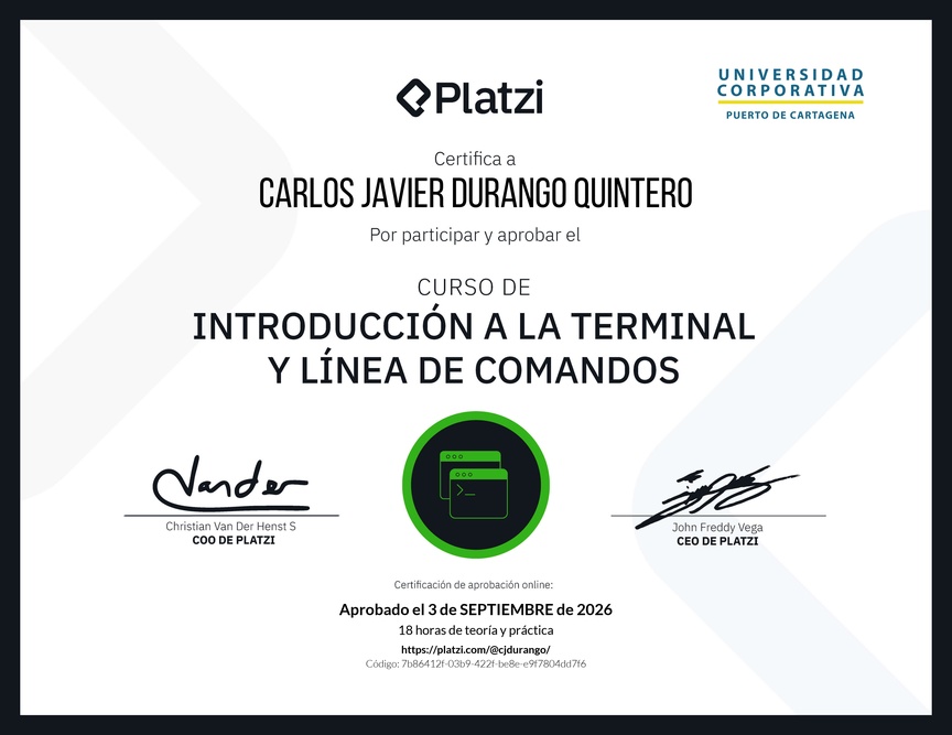 Diploma del Curso de Introducción a la Terminal y Línea de Comandos