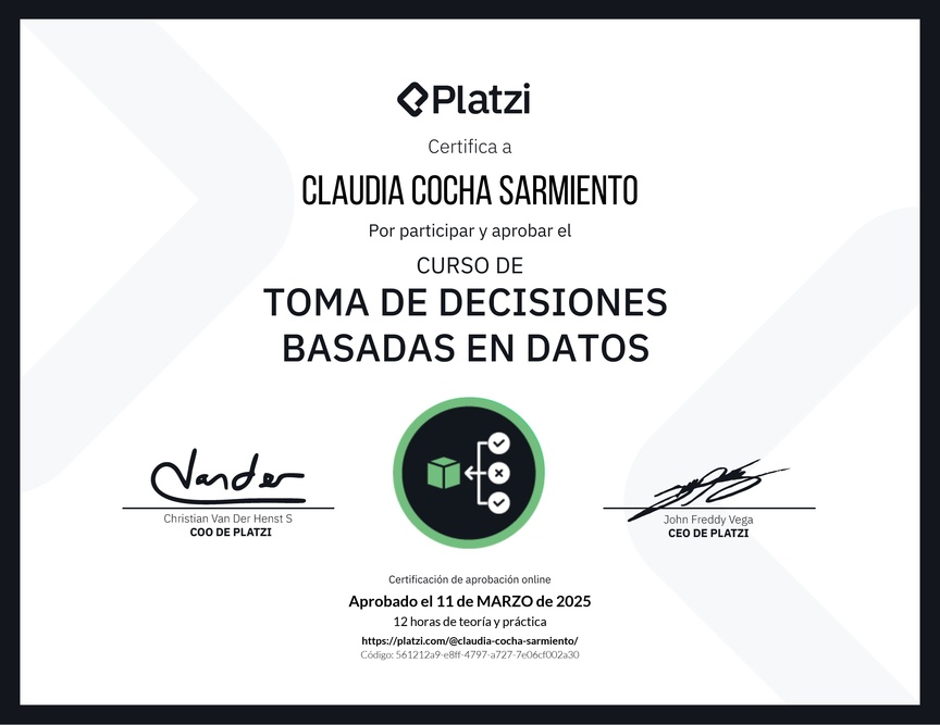 Diploma del Curso de Toma de Decisiones Basadas en Datos