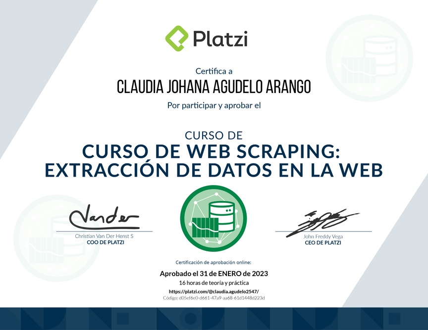 Diploma del Curso de Web Scraping: Extracción de Datos en la Web
