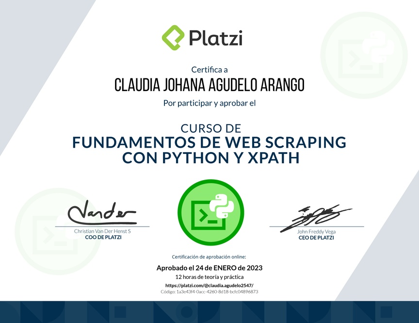 Diploma del Curso de Fundamentos de Web Scraping con Python y Xpath