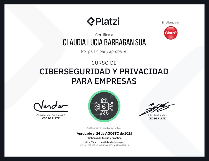 Diploma del Curso de Ciberseguridad y Privacidad para Empresas