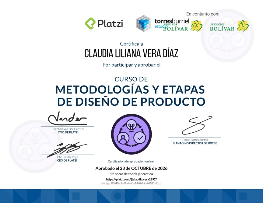Diploma del Curso de Metodologías de Diseño de Productos Digitales