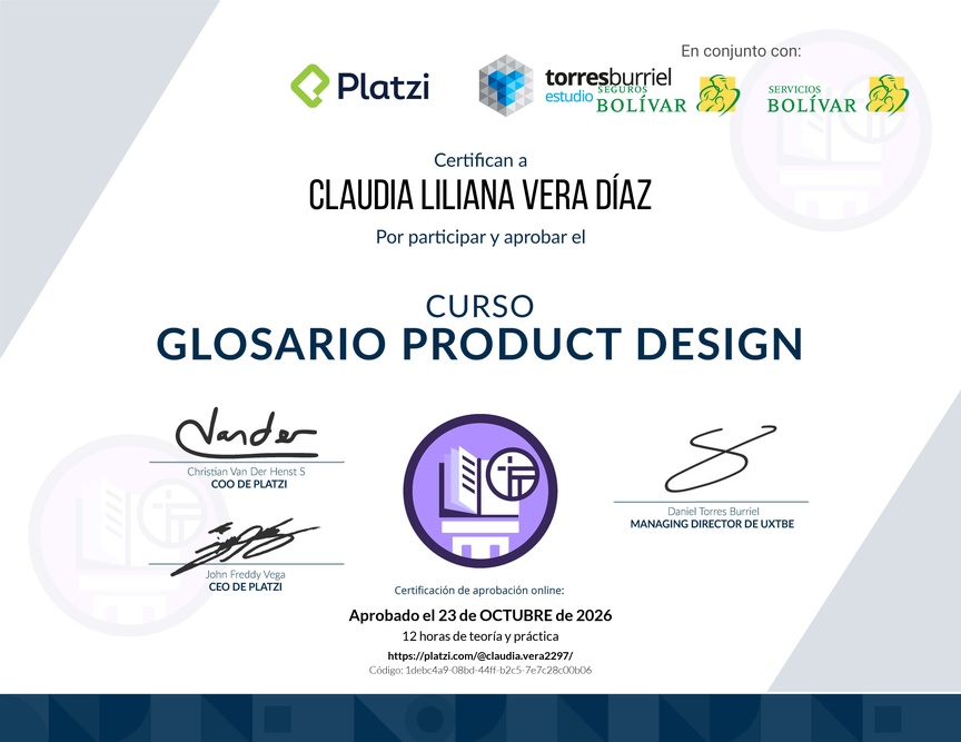 Diploma del Curso de Glosario en Product Design