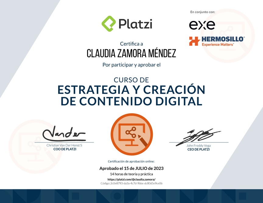 Diploma del Curso de Estrategia y Creación de Contenido Digital