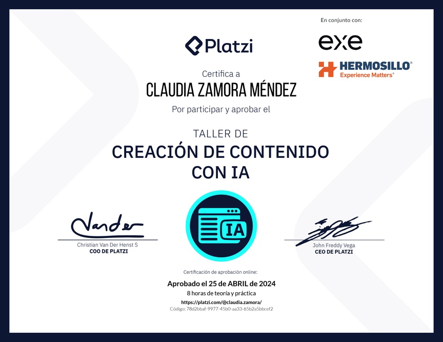 Diploma de Taller de Creación de Contenido con Inteligencia Artificial