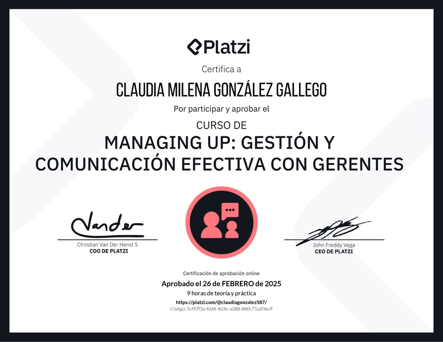 Diploma de Audiocurso de Managing Up: Gestión y Comunicación Efectiva con Gerentes