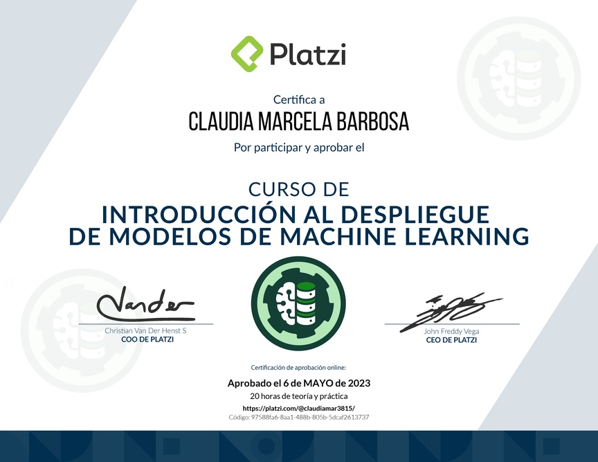 Diploma del Curso de Introducción al Despliegue de Modelos de Machine Learning