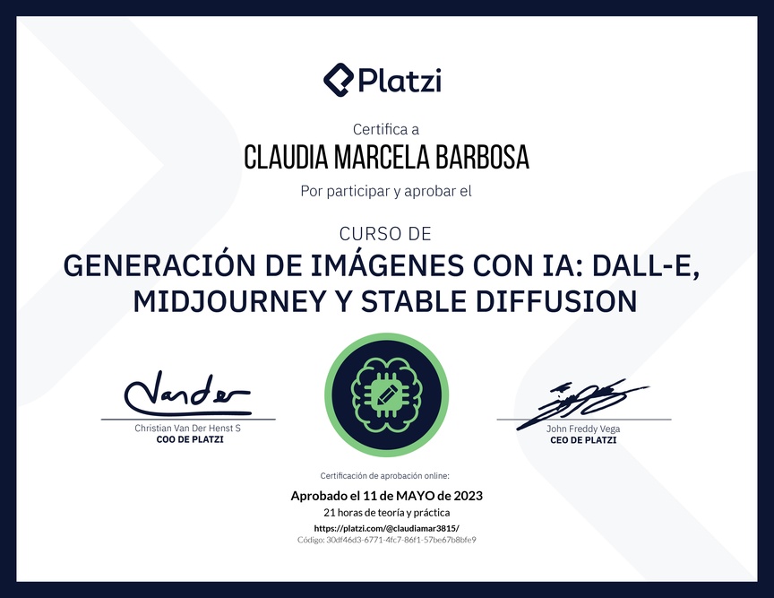 Diploma del Curso de Generación de Imágenes con IA: Dall-E, Midjourney y Stable Diffusion