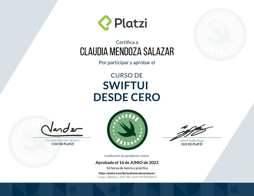 Diploma del Curso de SwiftUI desde Cero (2021)