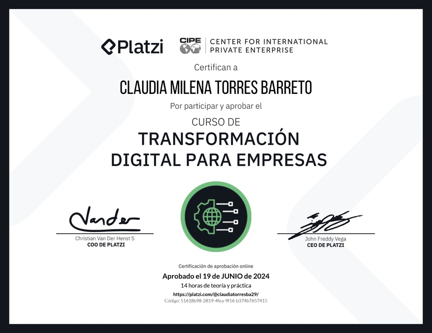 Diploma del Curso de Transformación Digital para Empresas