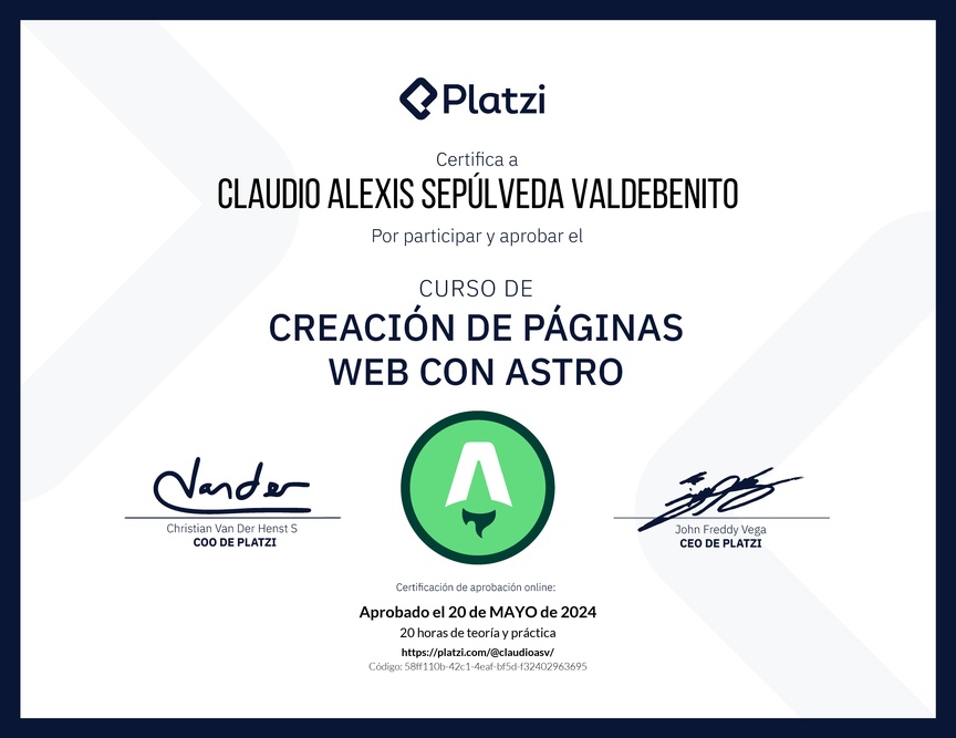 Diploma del Curso de Creación de Páginas Web con Astro