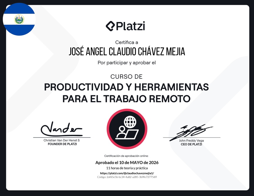 Diploma del Curso de Productividad y Herramientas para el Trabajo Remoto