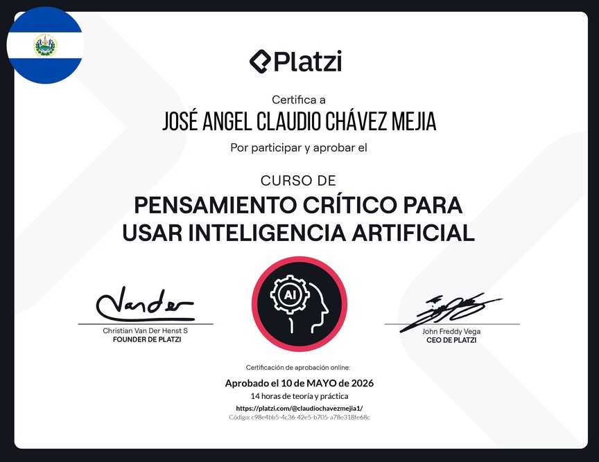 Diploma del Curso de Pensamiento Crítico para usar Inteligencia Artificial