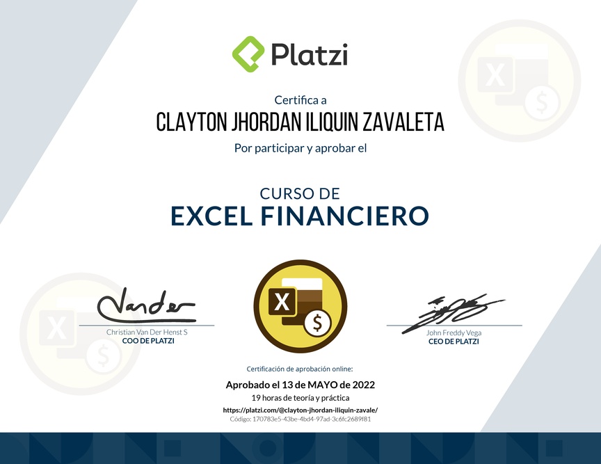 Diploma del Curso de Análisis Financiero en Excel