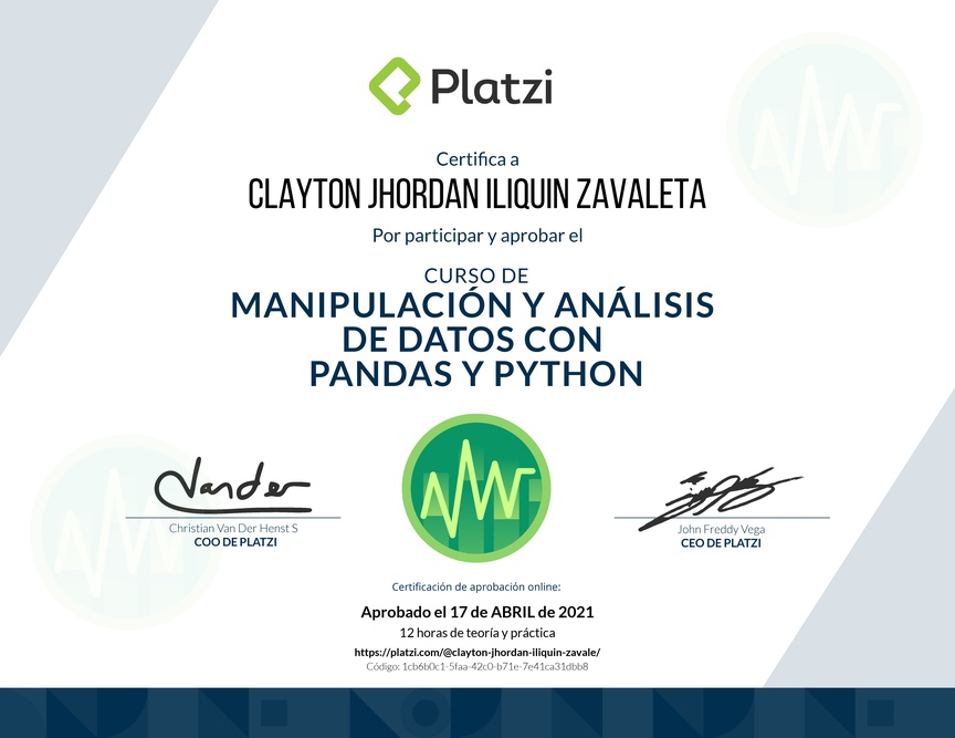 Diploma del Curso de Manipulación y Análisis de Datos con Pandas y Python